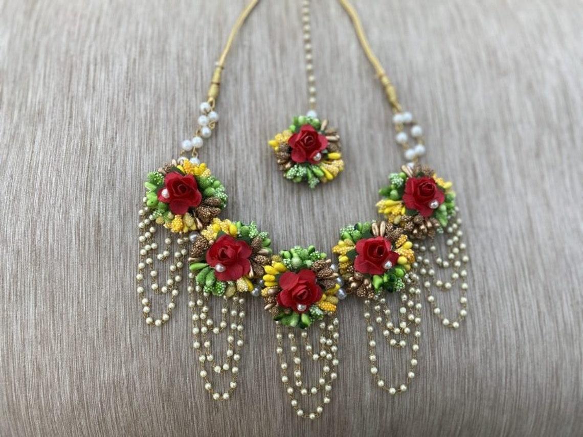 Artificial Flower jewellery set for Haldi/Mehandi/babyshower function. - 3